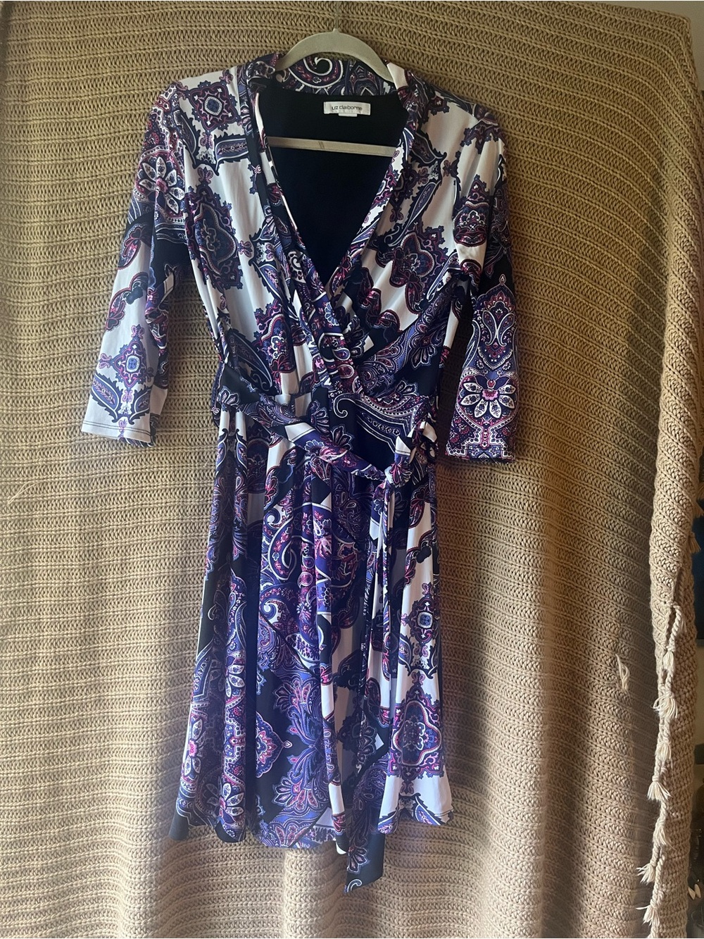 Liz Claiborne Purple and White Paisley Wrap Dress